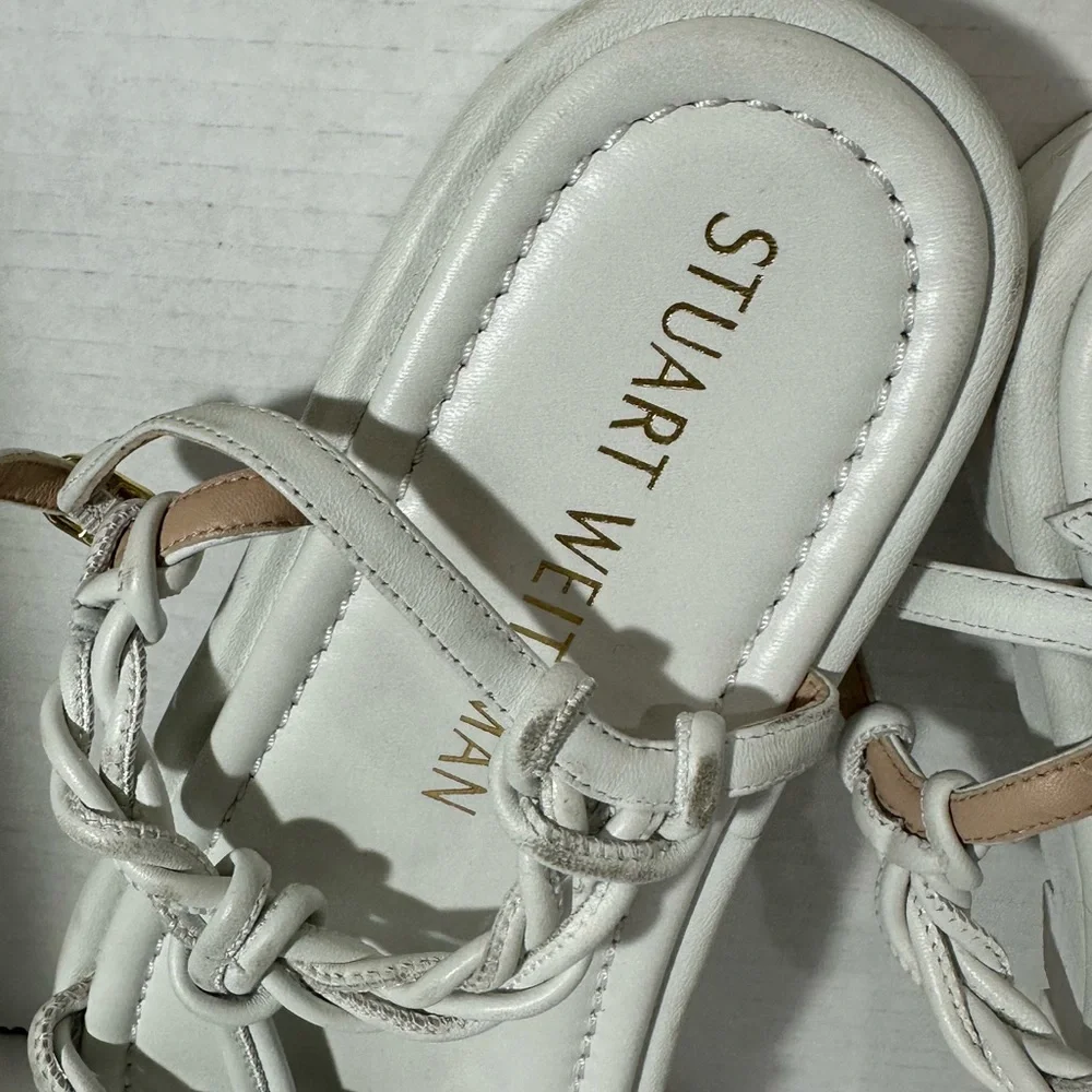 Stuart Weitzman Calypso Lift WHITE  Leather Platform Sandals SZ 8-8.5